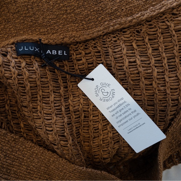 JLUXLABEL Light Brown Open Weave Off the Shoulder Sweater Size Medium Large - Picture 5 of 9